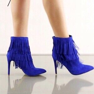 Steve Madden Flapper Fringe Blue Ankle Boot 7.5M